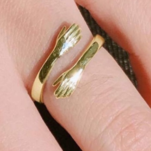 Hugging Hands 14k Gold /925 Ring Adjustable - Picture 3 of 3